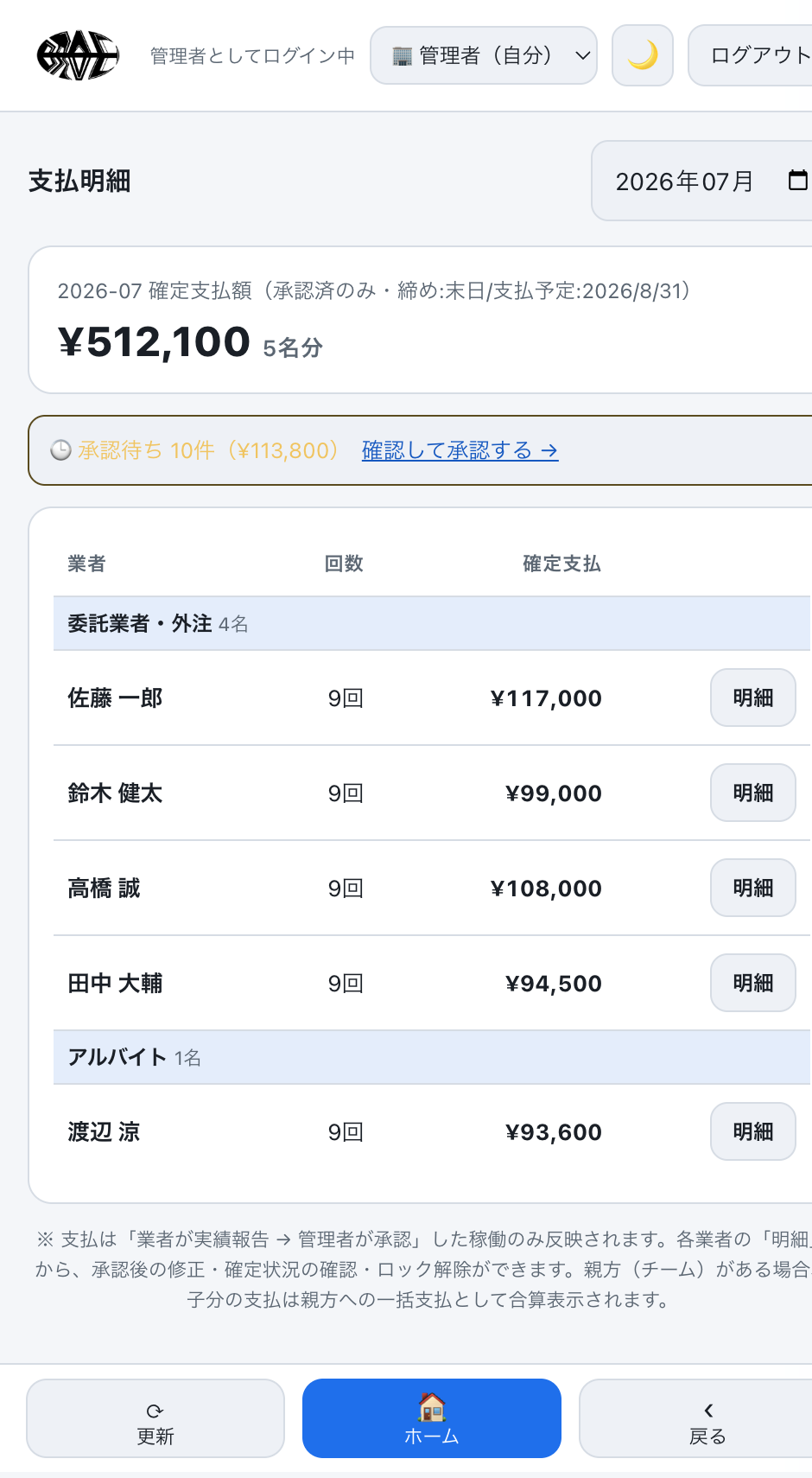 支払明細の画面